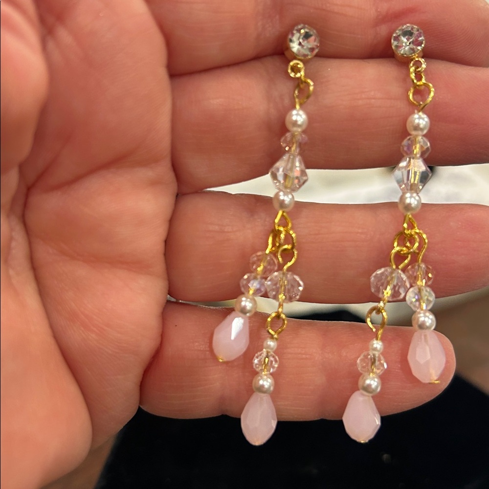 Pink & Aurora Borealis Crystal Dangle Earrings-NWT